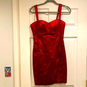 bebe  Sateen cocktail/party Dress. Fitted fully lined. Zip back. Super cute!